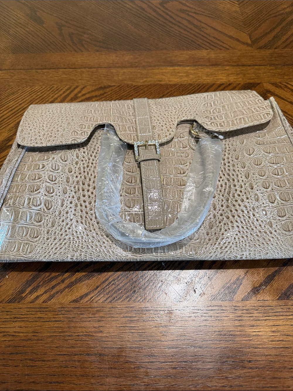 Jessica Simpson Taupe Croc-Embossed Top Handle Satchel